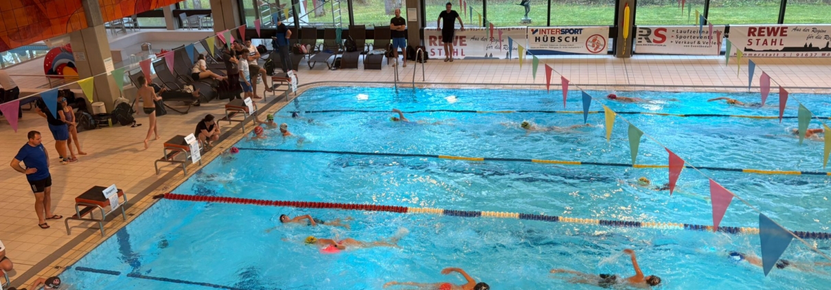Blick von oben in ein Hallenbad