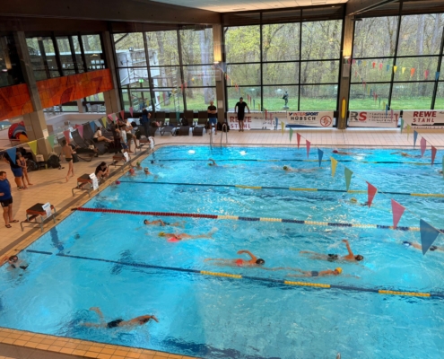 Blick von oben in ein Hallenbad